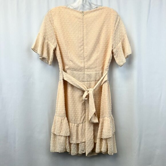 Showpo Womens Dress Blush Swiss Dot Short V Neck Layered Ruffle Cottagecore 6 - Picture 3 of 10